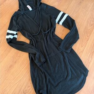 Black Hooded Dress with White Stripes